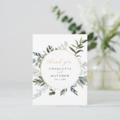 Elegant Greenery Gold Dankeskarte (Stehend Vorderseite)