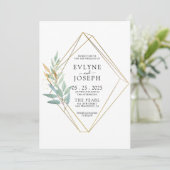 Elegant Greenery Gold Eukalyptus Leaf Chic Wedding Einladung (Stehend Vorderseite)