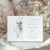 Elegant Greenery Gold Flecks Hochzeit speichern da Einladung