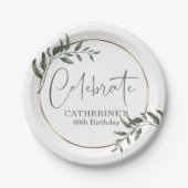 Elegant Greenery Gold Foil Celebrate Script Pappteller (Vorderseite)