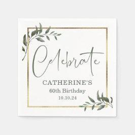 Elegant Greenery Gold Foil Celebrate Script Serviette
