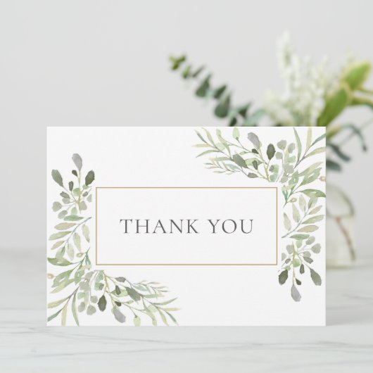 Elegant Greenery Gold Geometric Dankeskarte (Stehend Vorderseite)