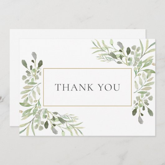 Elegant Greenery Gold Geometric Dankeskarte (Vorne/Hinten)