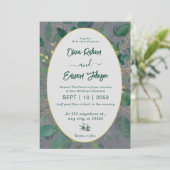 Elegant Greenery Gold Geometric Frame Gray Wedding Einladung (Stehend Vorderseite)
