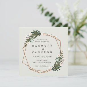 Elegant Greenery Gold Geometric Modern Wedding Einladung