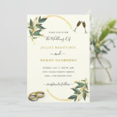 Elegant Greenery Gold Luxury Wedding Einladung (Stehend Vorderseite)