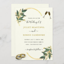 Elegant Greenery Gold Luxury Wedding Einladung