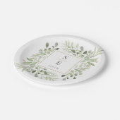 Elegant Greenery Gold Monogram Initials Wedding Pappteller (Schrägansicht)