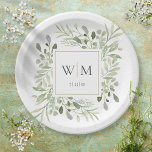 Elegant Greenery Gold Monogram Wedding Pappteller<br><div class="desc">Diese eleganten botanischen Papieren-Teller mit zarten Aquarellfarben-Blätter können mit Ihren Monogramm-Initialen und Ihrem besonderen Datum personalisiert werden. Entwickelt von Thisisnotme©</div>