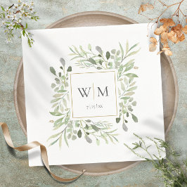 Elegant Greenery Gold Monogram Wedding Serviette