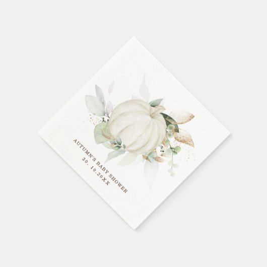 Elegant Greenery Gold Pumpkin Fall Baby Shower Serviette (Ecke)