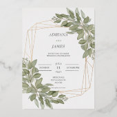 Elegant Greenery Gold rustikale Hochzeit Folieneinladung (Vorderseite)