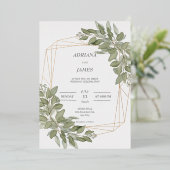 Elegant Greenery Gold rustikale Hochzeit Folieneinladung (Stehend vorne)