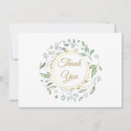 Elegant Greenery Gold Script Dankeskarte