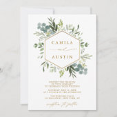 Elegant Greenery Gold Script Hexagon Wedding Einladung (Vorderseite)