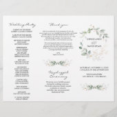 Elegant Greenery Gold Tri+Fold Hochzeitsprogramm (Vorne)