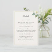 Elegant Greenery Gold Wedding Details QR Code Card (Stehend Vorderseite)