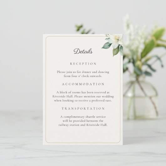 Elegant Greenery Gold Wedding Details QR Code Card (Stehend Vorderseite)