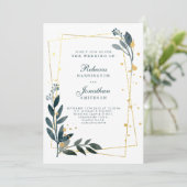 Elegant Greenery Gold Wedding RSVP Einladung (Stehend Vorderseite)