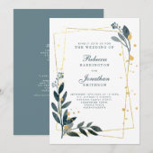 Elegant Greenery Gold Wedding RSVP Einladung (Vorne/Hinten)