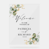 Elegant Greenery Gold Wedding Willkommenszeichen Acrylschild (Vorderseite)