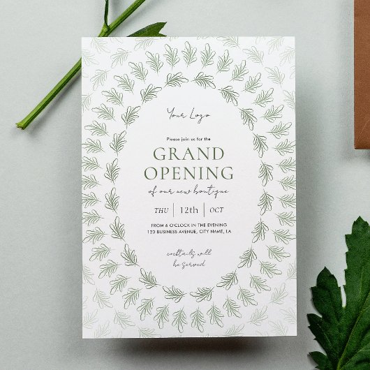 Elegant Greenery Grand Opening Business-Logo Einladung