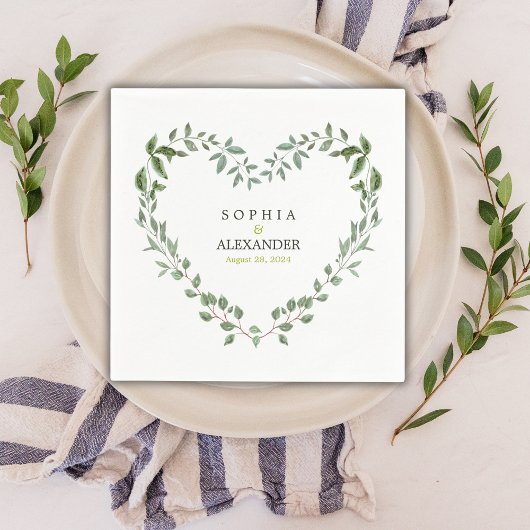 Elegant Greenery Heart Wedding Personalisiert Serviette