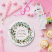 Elegant Greenery Holly Berry Wreath | Skript Pappteller (Party)