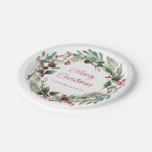 Elegant Greenery Holly Berry Wreath | Skript Pappteller (Schrägansicht)