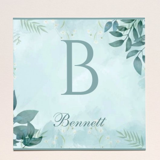 Elegant Greenery Initial Square Sticker