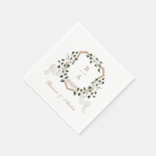 Elegant Greenery Ivy Branch Wappen Hochzeit Serviette (Ecke)