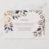 Elegant Greenery Leaf Blue Gold Wedding Begleitkarte (Vorderseite)