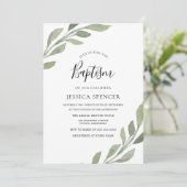 Elegant Greenery Leaf Boy oder Girl Baptism Einlad Einladung (Stehend Vorderseite)