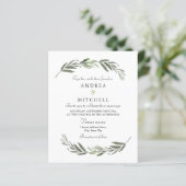 Elegant Greenery Leaf Budget Wedding Einladung (Stehend Vorderseite)