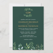 Elegant Greenery Leaf Monogram Wedding Einladung (Vorderseite)