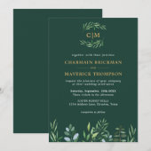 Elegant Greenery Leaf Monogram Wedding Einladung (Vorne/Hinten)