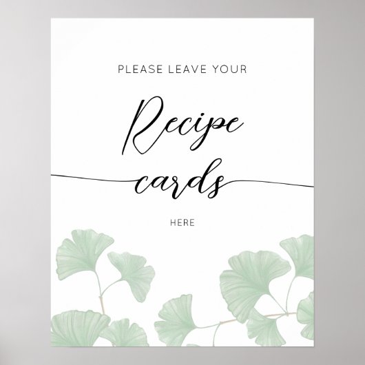 Elegant Greenery Leaf Verlasse hier Ihre Rezept-Ka Poster (Vorne)