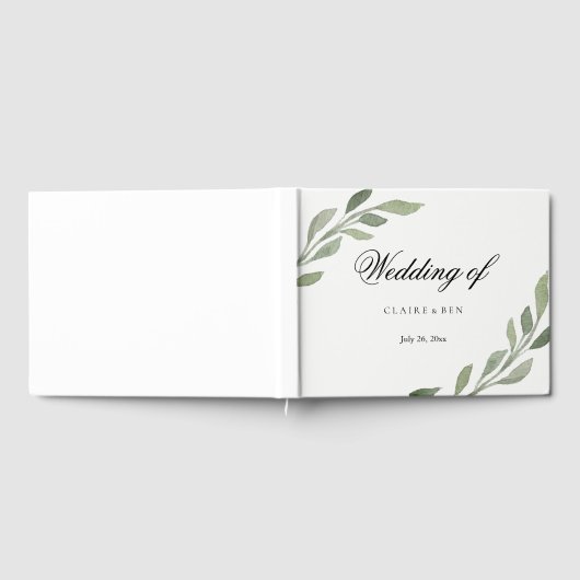 Elegant Greenery Leaf Wedding Gäestbook Gästebuch (Voll)