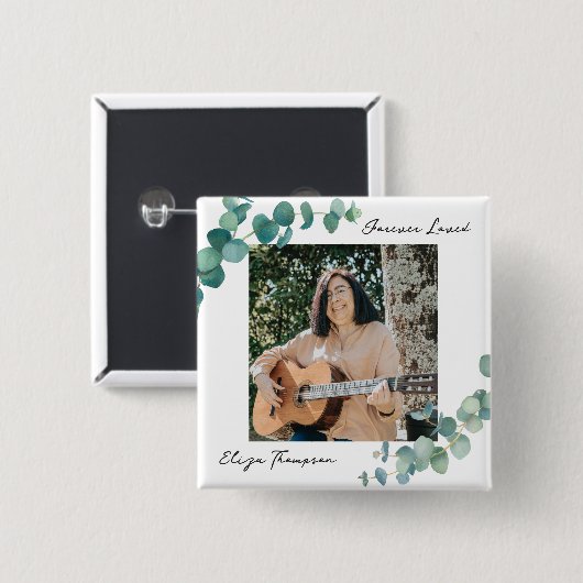 Elegant Greenery Memorial Button (Vorne & Hinten)