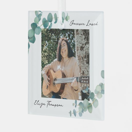 Elegant Greenery Memorial Ornament Aus Glas (Vorderseite links)