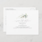Elegant Greenery Minimal Save the Date Ankündigungspostkarte (Vorne/Hinten)