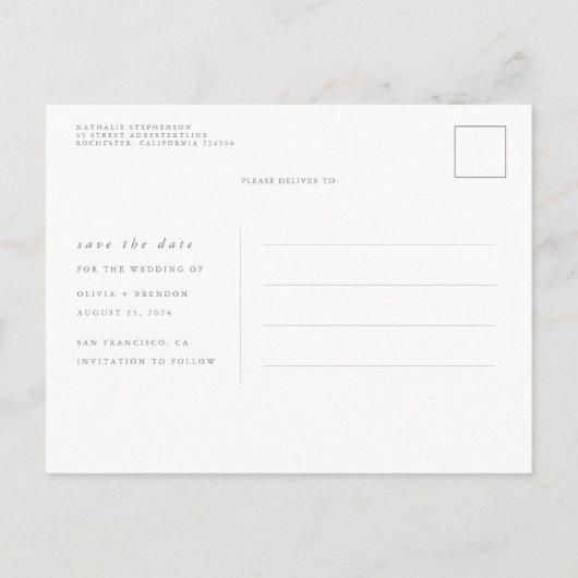 Elegant Greenery Minimal Save the Date Ankündigungspostkarte (Rückseite)