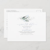Elegant Greenery Minimal Save the Date Ankündigungspostkarte (Vorne/Hinten)