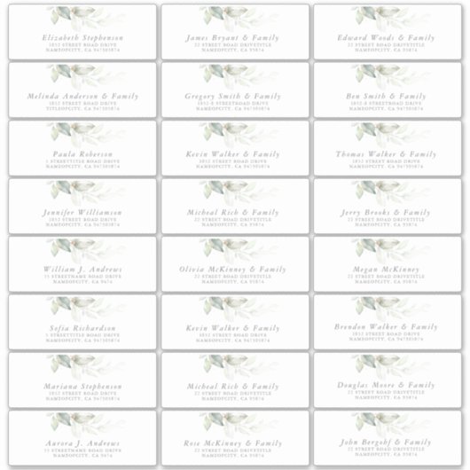 Elegant Greenery Modern Guest Name Address Labels (Vorderseite)