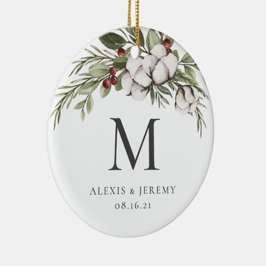 Elegant Greenery Monogram Christmas Ornament (Rechts)