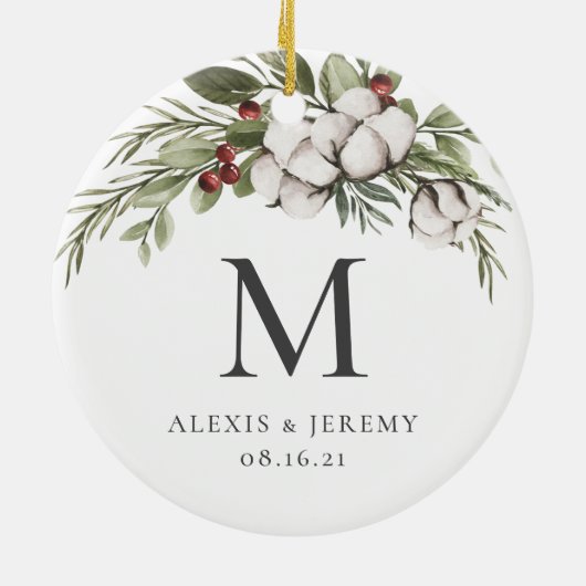 Elegant Greenery Monogram Christmas Ornament (Hinten)