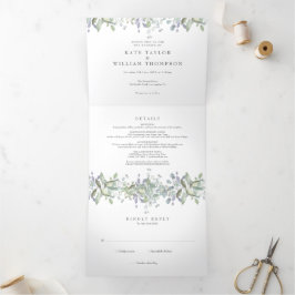 Elegant Greenery Monogram Foto Wedding Dreifach Gefaltete Einladung