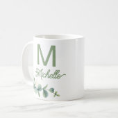Elegant Greenery Monogram Individuelle Name and In Kaffeetasse (Vorderseite Links)