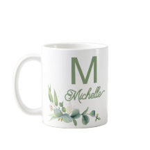 Elegant Greenery Monogram Individuelle Name and In