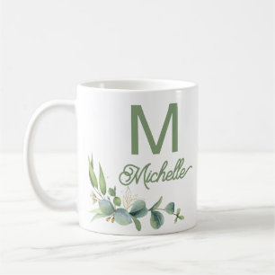 Elegant Greenery Monogram Individuelle Name and In Kaffeetasse